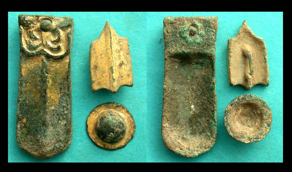 Avar, Gold-plated Belt and Side-strap Adornment Trio, c. 7th-8th Cent AD